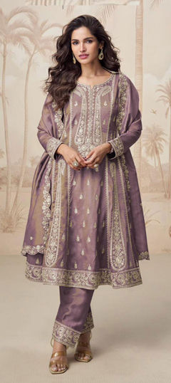 Purple and Violet color Salwar Kameez in Shimmer fabric with Embroidered, Sequence, Zari work
