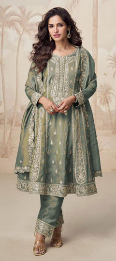 Green color Salwar Kameez in Shimmer fabric with Embroidered, Sequence, Zari work
