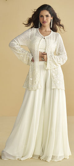 White and Off White color Salwar Kameez in Georgette fabric with Embroidered work