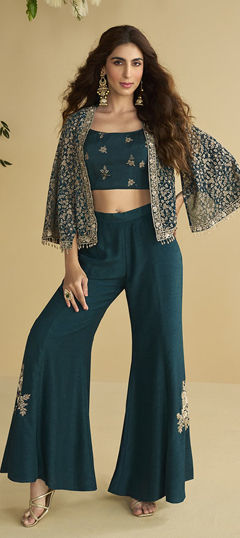 Blue color Salwar Kameez in Georgette fabric with Embroidered work