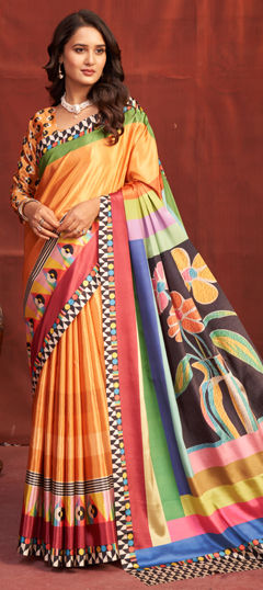 Pink and Majenta color Saree in Crepe Silk fabric with Digital Print work