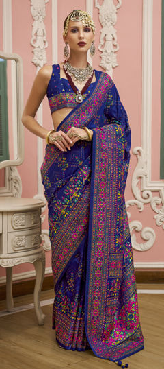 Blue color Saree in Banarasi Silk fabric with Weaving work