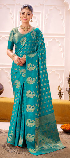 Blue color Saree in Art Silk fabric with Weaving, Zari work