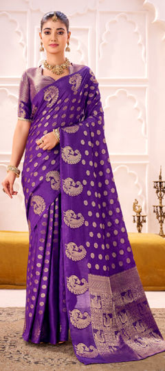 Purple and Violet color Saree in Art Silk fabric with Weaving, Zari work