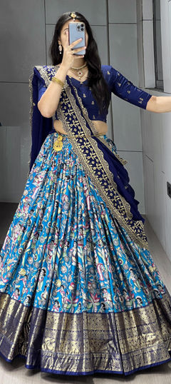 Blue color Lehenga in Dolla Silk fabric with Printed work
