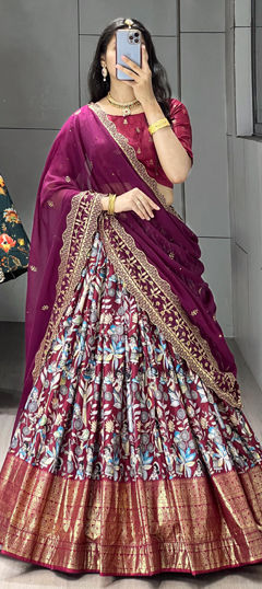 Pink and Majenta color Lehenga in Dolla Silk fabric with Printed work