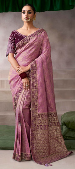 Purple and Violet color Saree in Crepe Silk fabric with Weaving work