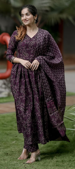 Purple and Violet color Salwar Kameez in Rayon fabric with Printed work