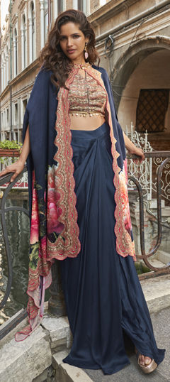 Blue color Long Lehenga Choli in Crepe Silk fabric with Embroidered, Mirror, Sequence work