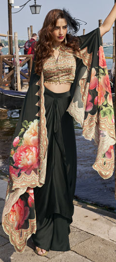 Black and Grey color Long Lehenga Choli in Crepe Silk fabric with Embroidered, Mirror, Sequence work