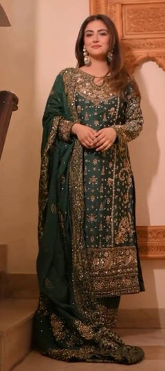 Green color Salwar Kameez in Faux Georgette fabric with Embroidered, Sequence, Thread work