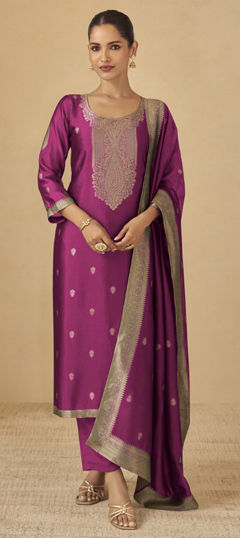 Pink and Majenta color Salwar Kameez in Jacquard, Viscose fabric with Weaving work