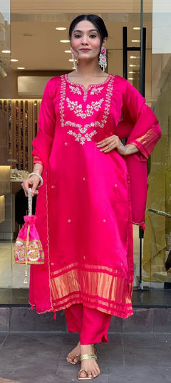 Pink and Majenta color Salwar Kameez in Viscose fabric with Embroidered work