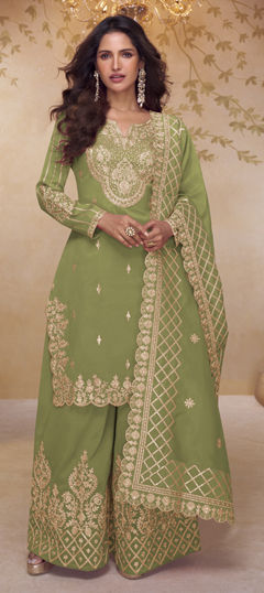 Green color Salwar Kameez in Shimmer fabric with Embroidered, Sequence work