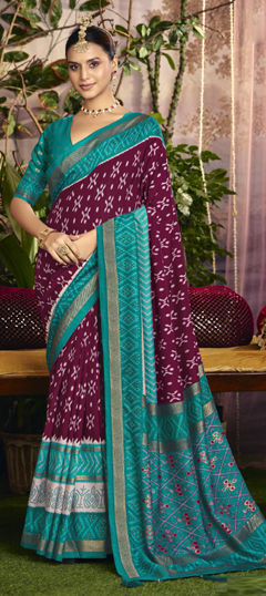 Purple and Violet color Saree in Silk fabric with Stone, Weaving work