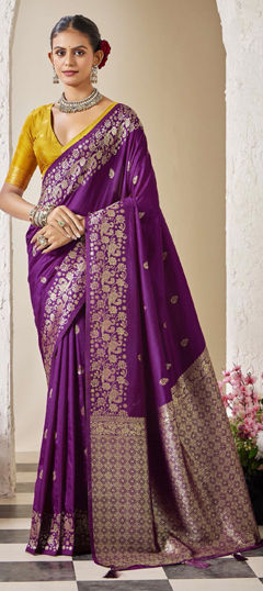 Purple and Violet color Saree in Silk fabric with Weaving work