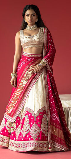 Pink and Majenta, White and Off White color Lehenga in Jacquard, Tissue fabric with Embroidered, Sequence, Thread, Zari work