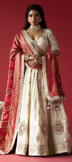White and Off White color Lehenga in Tissue fabric with Embroidered, Sequence, Thread, Zari work
