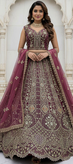 Pink and Majenta color Lehenga in Organza Silk fabric with Embroidered, Sequence, Thread work