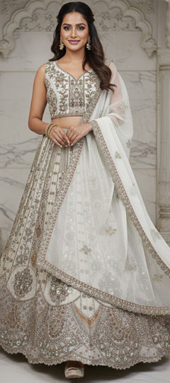 White and Off White color Lehenga in Organza Silk fabric with Embroidered, Sequence, Thread work