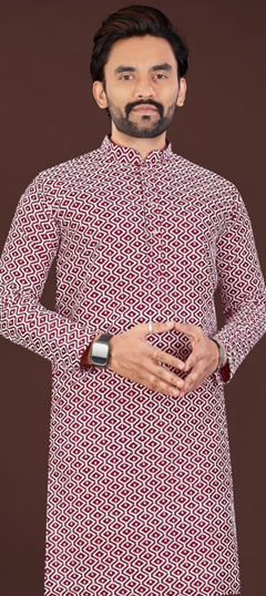 Red and Maroon color Kurta in Cotton fabric with Embroidered, Thread work