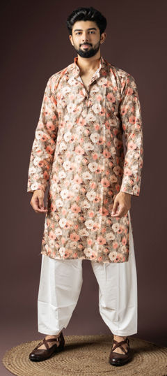 Multicolor color Kurta Pyjamas in Blended Cotton fabric with Printed work