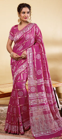 Pink and Majenta color Saree in Viscose fabric with Bandhej, Printed work