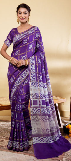Purple and Violet color Saree in Viscose fabric with Bandhej, Printed work
