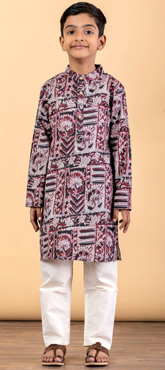 Red and Maroon color Boys Kurta Pyjama in Cotton fabric with Printed work