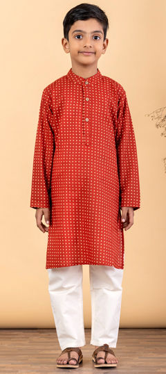 Red and Maroon color Boys Kurta Pyjama in Cotton fabric with Printed work
