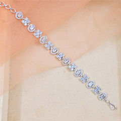 Silver Rodium Polish Silver color Bracelet in Copper studded with CZ Diamond