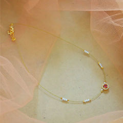Gold Rodium Polish Green, White and Off White color Necklace in Copper studded with Beads