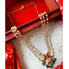 Gold Rodium Polish Multicolor color Necklace in Brass studded with Pearl