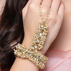 Gold Rodium Polish Pink and Majenta, White and Off White color Haath Paan in Metal Alloy studded with Kundan
