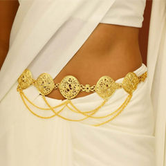 Gold Rodium Polish Gold color Waist Chain in Metal Alloy studded with Artificial