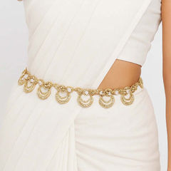 Gold Rodium Polish White and Off White color Waist Chain in Metal Alloy studded with Pearl