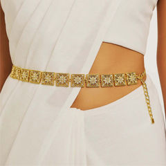 Gold Rodium Polish Gold color Waist Chain in Metal Alloy studded with Artificial