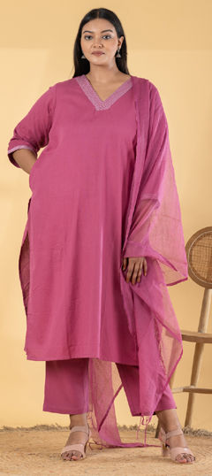 Pink and Majenta color Salwar Kameez in Cotton Flex fabric with Thread work