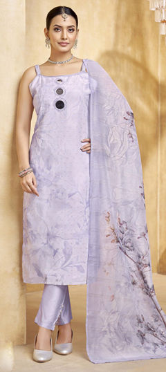 Purple and Violet color Salwar Kameez in Georgette fabric with Digital Print, Floral, Mirror work