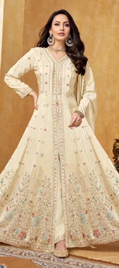 White and Off White color Salwar Kameez in Georgette fabric with Embroidered, Sequence work