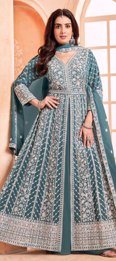 Blue color Salwar Kameez in Georgette fabric with Embroidered, Sequence work