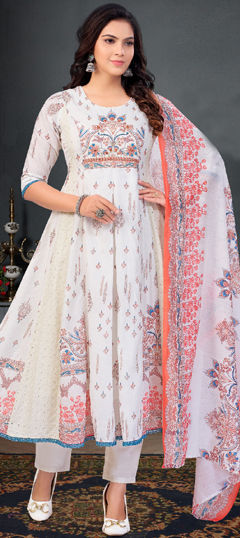 White and Off White color Salwar Kameez in Cotton Flex fabric with Printed work