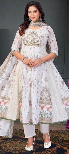 White and Off White color Salwar Kameez in Cotton Flex fabric with Printed work