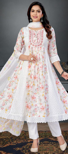 White and Off White color Salwar Kameez in Cotton Flex fabric with Printed work