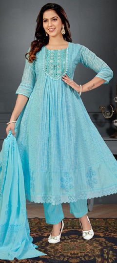 Blue color Salwar Kameez in Cotton Flex fabric with Printed work