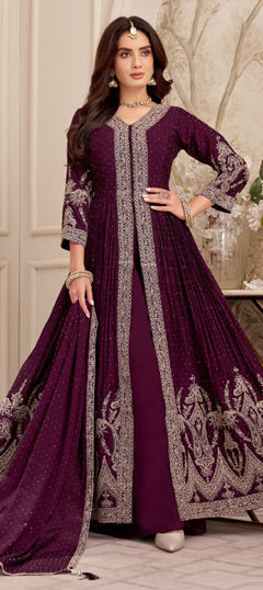 Pink and Majenta color Salwar Kameez in Georgette fabric with Embroidered, Sequence work