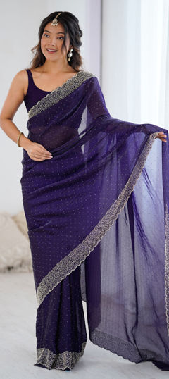Purple and Violet color Saree in Satin Silk fabric with Zircon work