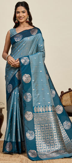 Blue color Saree in Art Silk fabric with Zari work