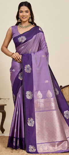 Purple and Violet color Saree in Art Silk fabric with Zari work