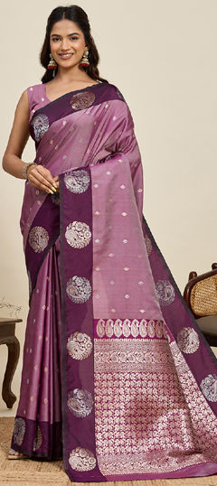 Purple and Violet color Saree in Art Silk fabric with Zari work